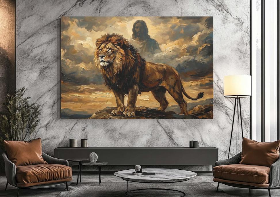 Lion of Judah Jesus Clouds Canvas Art, Majestic Prophetic Christian Wall Decor — Framed Print wall art