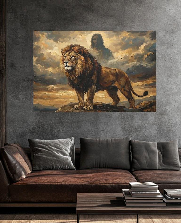 Lion of Judah Jesus Clouds Canvas Art, Majestic Prophetic Christian Wall Decor — Framed Print wall art