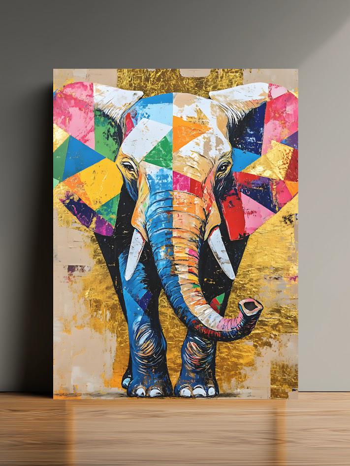 Geometric Elephant Canvas Print, Gold Accent Nursery Art — Poster wall art