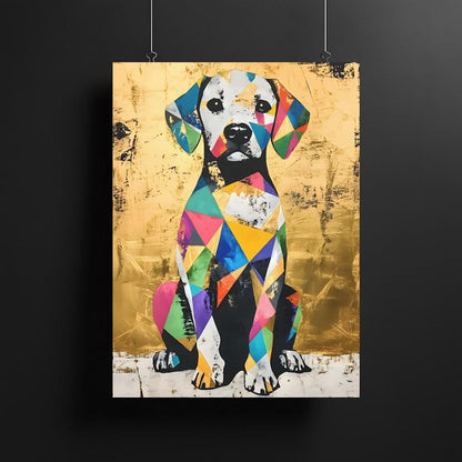Vibrant Geometric Dog Pop Art Print, Colorful Beagle Canvas, Eclectic Gold Decor — Framed Print wall art