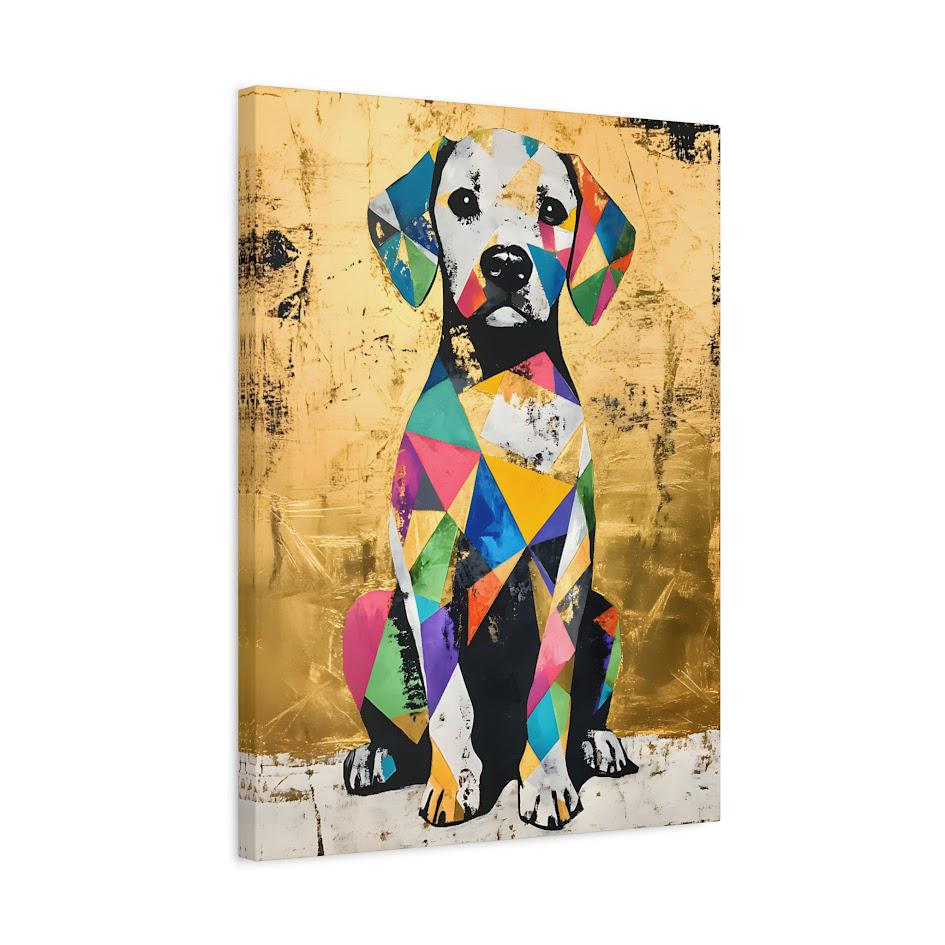 Vibrant Geometric Dog Pop Art Print, Colorful Beagle Canvas, Eclectic Gold Decor — Canvas wall art