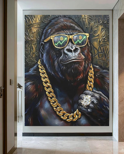 Bitcoin Gorilla Canvas Art, Graffiti Street Style, Crypto Investor Gift — Framed Print wall art