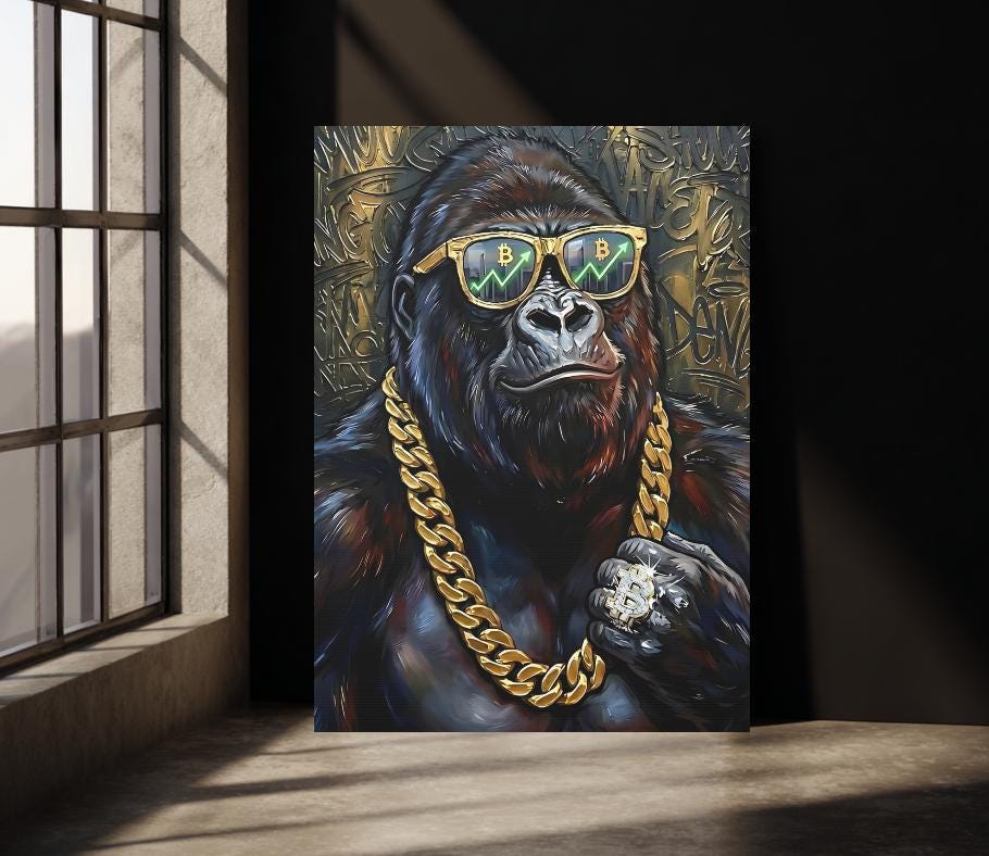 Bitcoin Gorilla Canvas Art, Graffiti Street Style, Crypto Investor Gift — Poster wall art