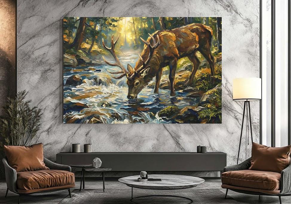 Deer in Forest Canvas or Poster, Traditional Wildlife Art Print — Poster wall art