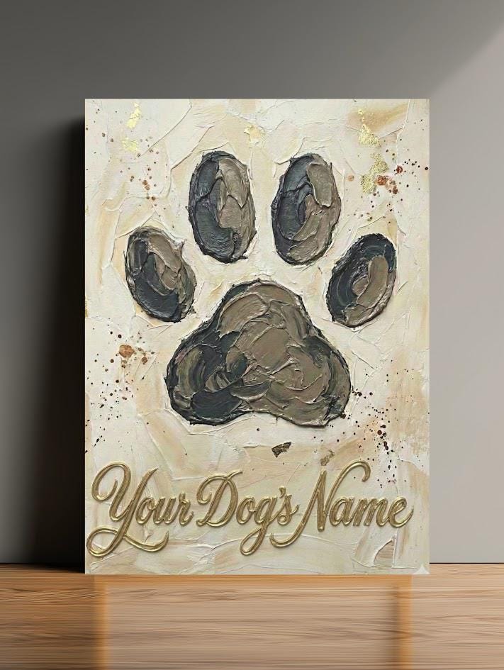Personalized Dog Paw Print Canvas, Gold Name, Pet Memorial Art — Poster wall art