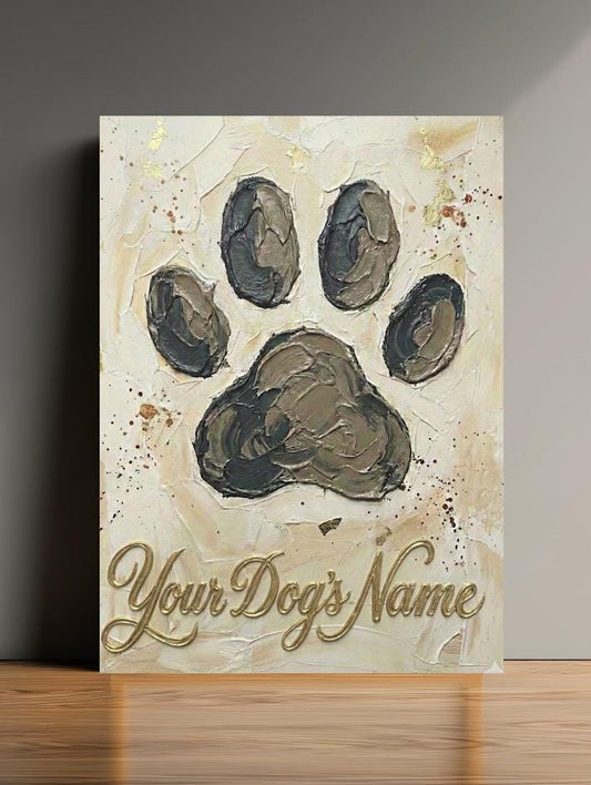 Personalized Dog Paw Print Canvas, Gold Name, Pet Memorial Art — Poster wall art