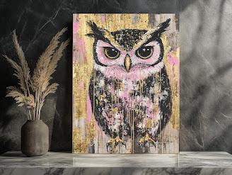 Pink Gold Owl Wall Art | Luxury Bird Canvas Print | Wise Owl Poster for Girls Room Decor | Modern Animal Wall Art | Nursery