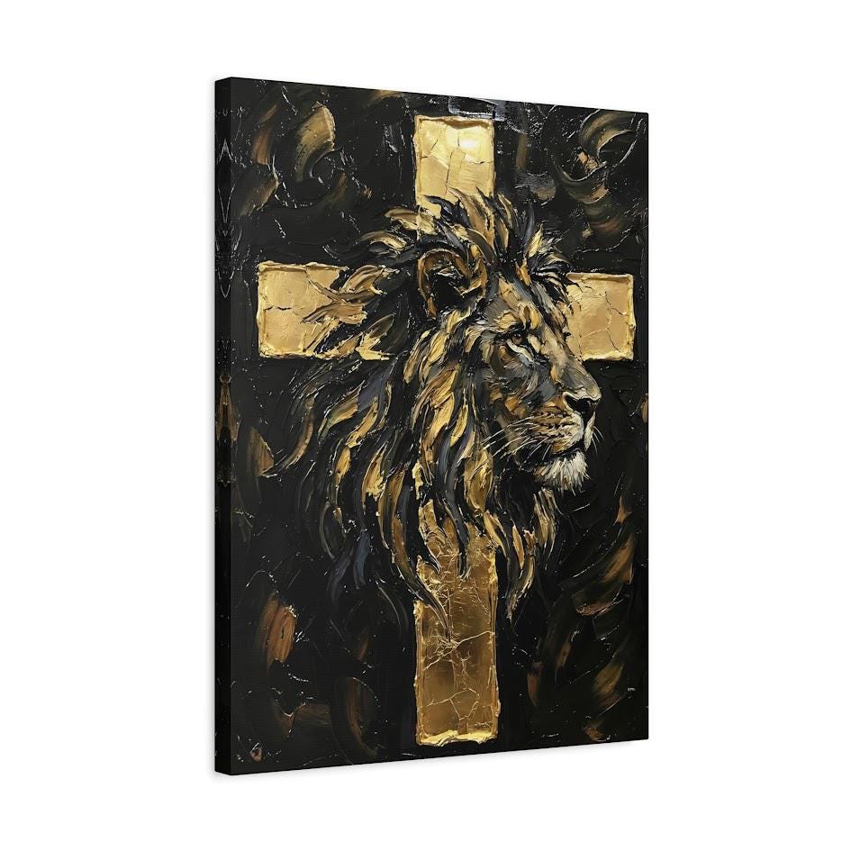 Lion of Judah Gold Cross Canvas Print | Christian Wall Art — Canvas wall art