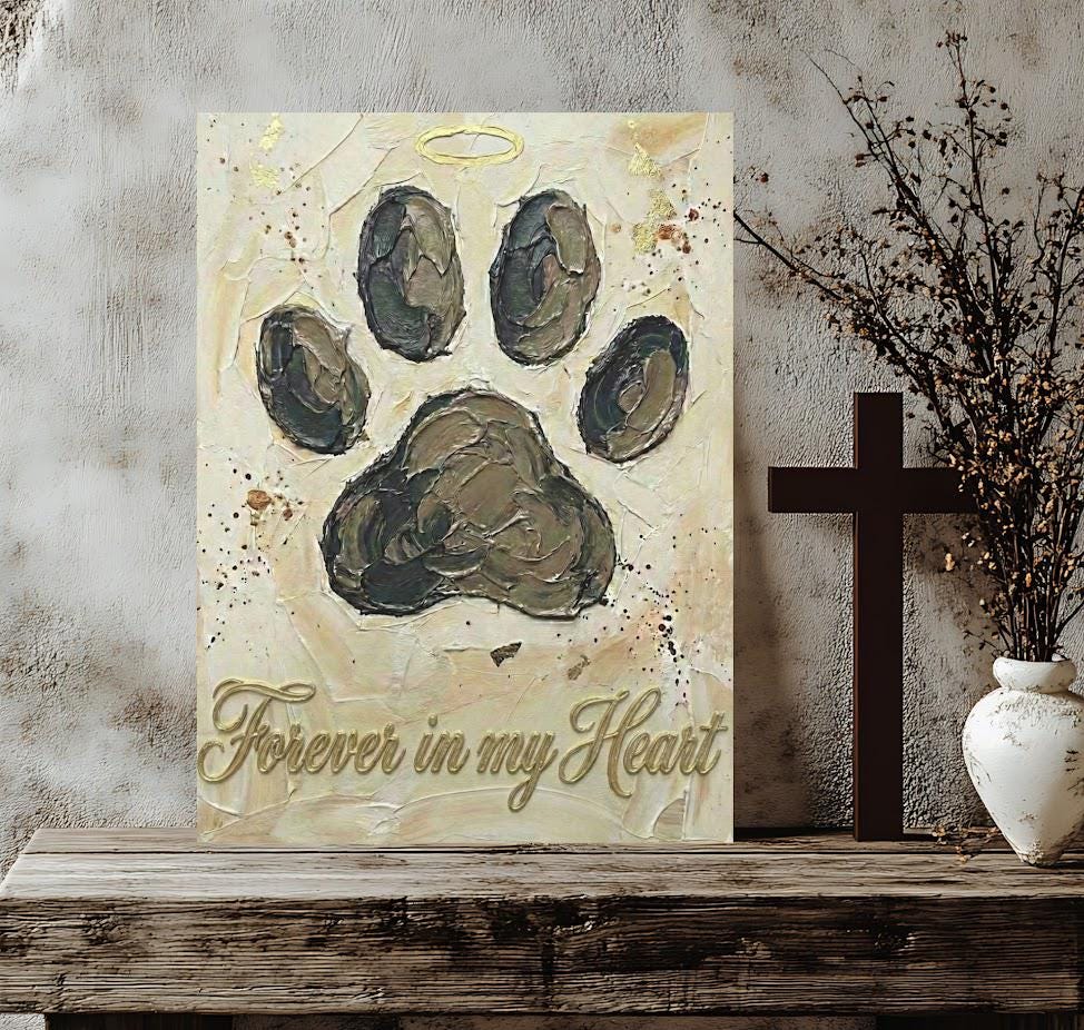 Personalized Dog Paw Print Canvas, Gold Name Pet Memorial Art — Framed Print wall art