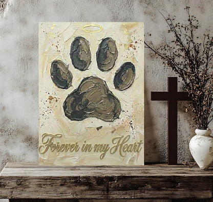 Personalized Dog Paw Print Canvas, Gold Name Pet Memorial Art — Framed Print wall art