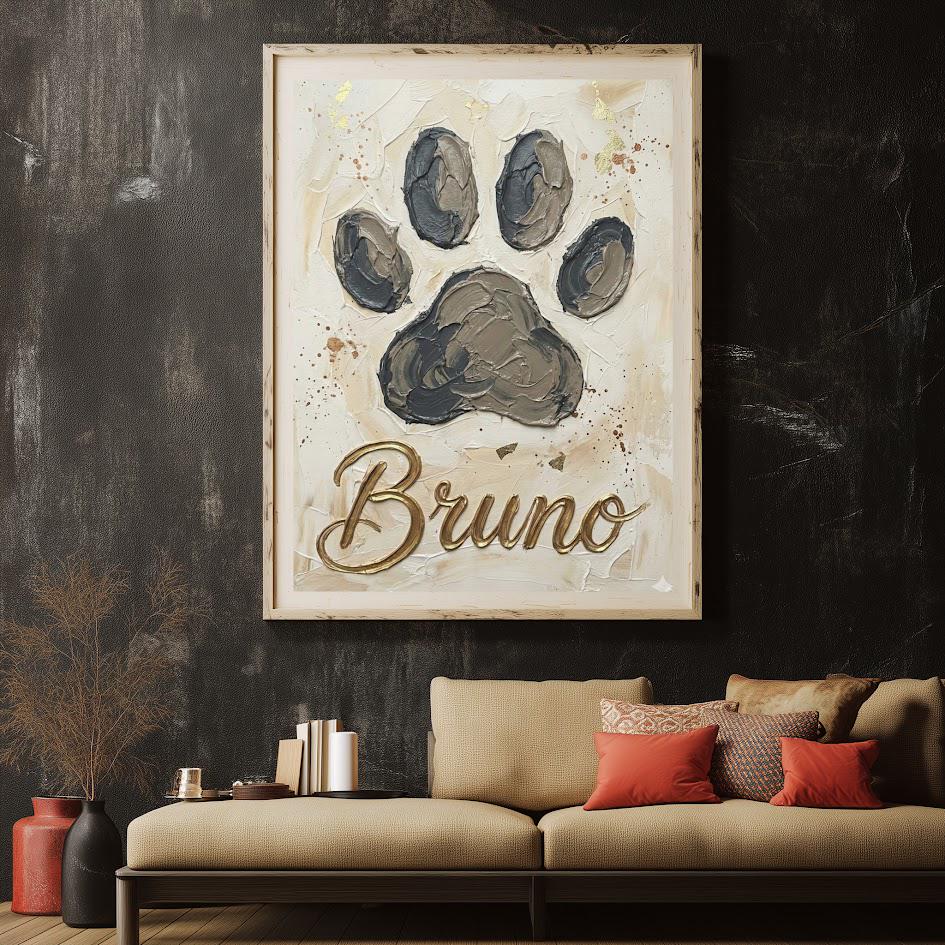 Personalized Dog Paw Print Canvas, Gold Name Pet Memorial Art — Poster wall art