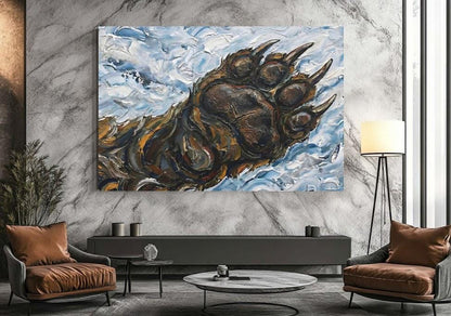 Grizzly Bear Paw Wall Art | Mountain Landscape Oil Painting | Modern Rustic Cabin Decor | Western Wildlife Gift for Him —