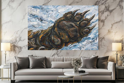 Grizzly Bear Paw Wall Art | Mountain Landscape Oil Painting | Modern Rustic Cabin Decor | Western Wildlife Gift for Him —