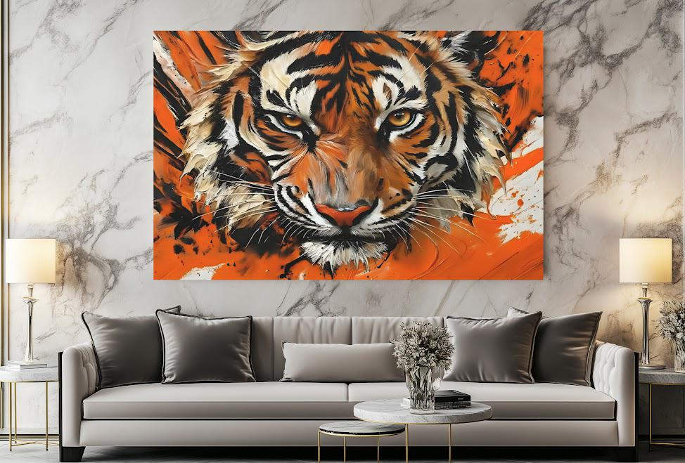 Bengal Tiger Wall Art | Wildlife Canvas or Poster Print for Living Room | Abstract Animal Painting — Framed Print wall art
