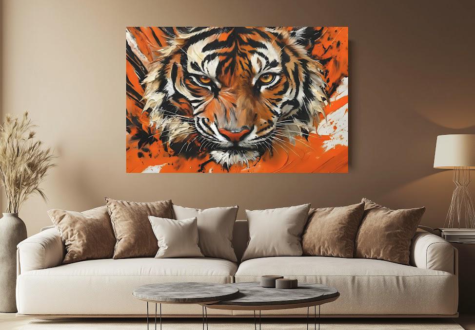 Bengal Tiger Wall Art | Wildlife Canvas or Poster Print for Living Room | Abstract Animal Painting — Framed Print wall art