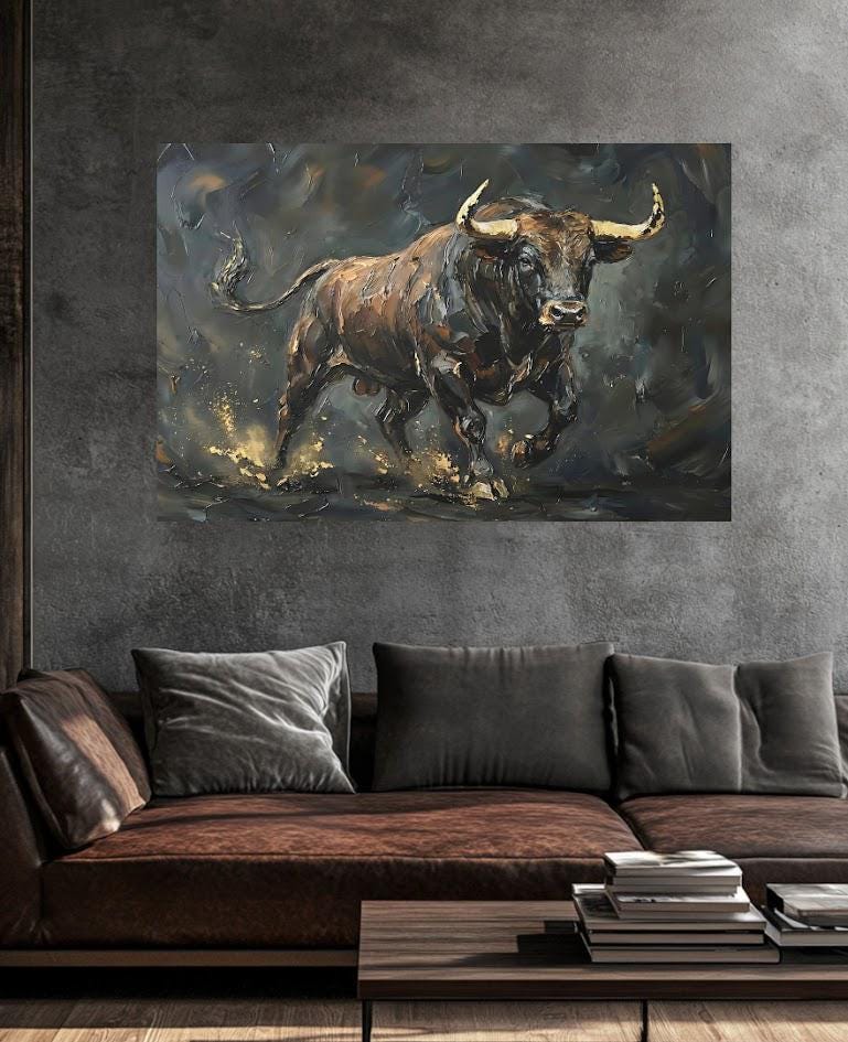 Bold Bull Canvas Print | Wildlife Animal Wall Art | Farmhouse Decor | Modern Wildlife Canvas or Poster | Finance Gift for Day