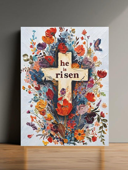 Floral Cross 'He is Risen' Easter Print, Christian Wall Art — Poster wall art