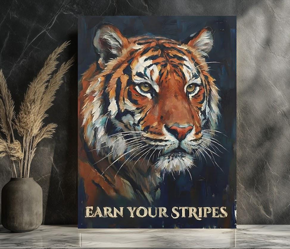 Motivational Tiger Wall Art, Bold Wildlife Print for Man Cave — Framed Print wall art