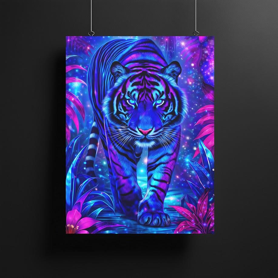 Neon Tiger Wall Art | Psychedelic Jungle Canvas | Colorful Animal Print | Tropical Big Cat Artwork — Poster wall art