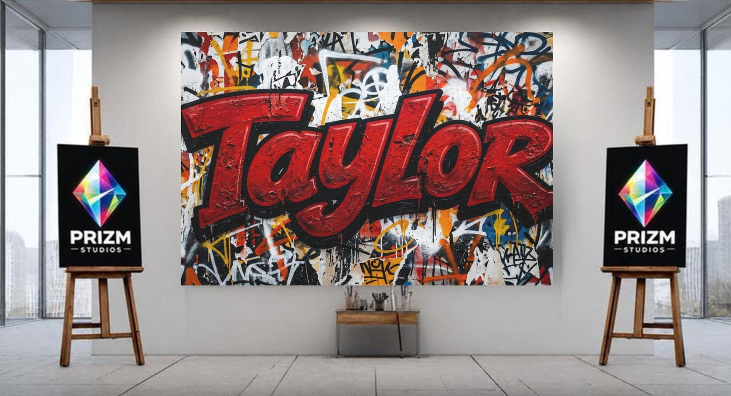 Personalized Graffiti Name Wall Art, Custom Street Art Canvas or Poster — Framed Print wall art