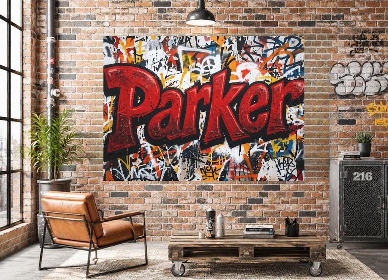 Personalized Graffiti Name Wall Art, Custom Street Art Canvas or Poster — Framed Print wall art