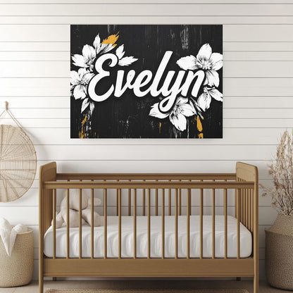 Personalized Floral Name Wall Art, Custom Girl Name Canvas or Poster — Framed Print wall art