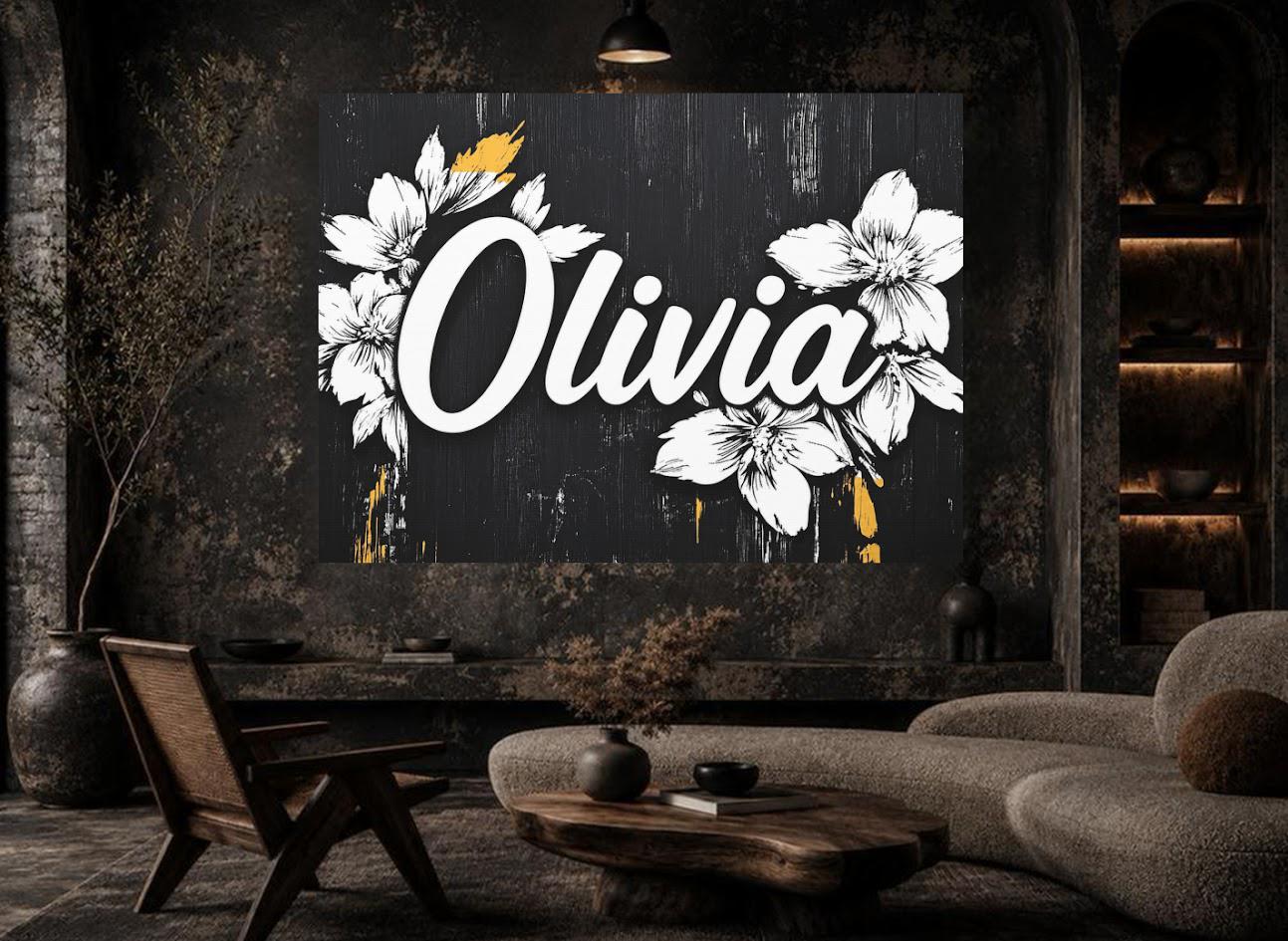 Personalized Floral Name Wall Art, Custom Girl Name Canvas or Poster — Framed Print wall art