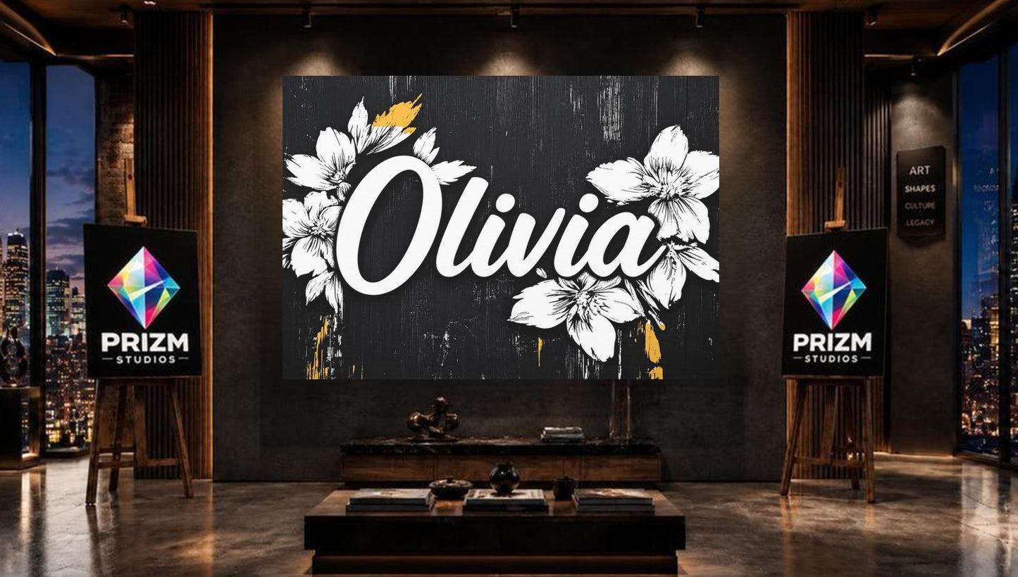 Personalized Floral Name Wall Art, Custom Girl Name Canvas or Poster — Framed Print wall art