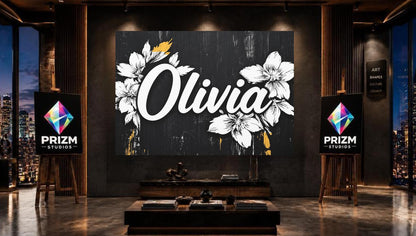 Personalized Floral Name Wall Art, Custom Girl Name Canvas or Poster — Framed Print wall art