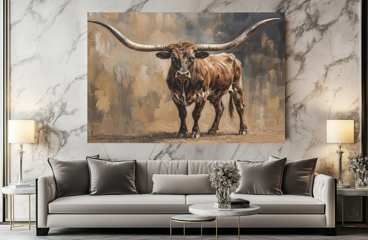 Longhorn Canvas Wall Art, Rustic Western Animal Print for Living Room — Framed Print wall art