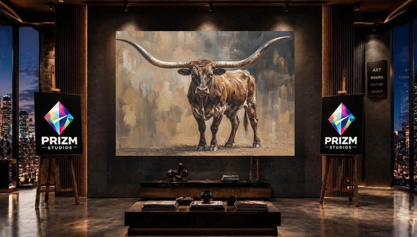 Longhorn Canvas Wall Art, Rustic Western Animal Print for Living Room — Framed Print wall art