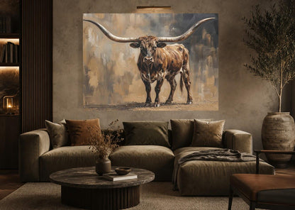 Longhorn Canvas Wall Art, Rustic Western Animal Print for Living Room — Framed Print wall art