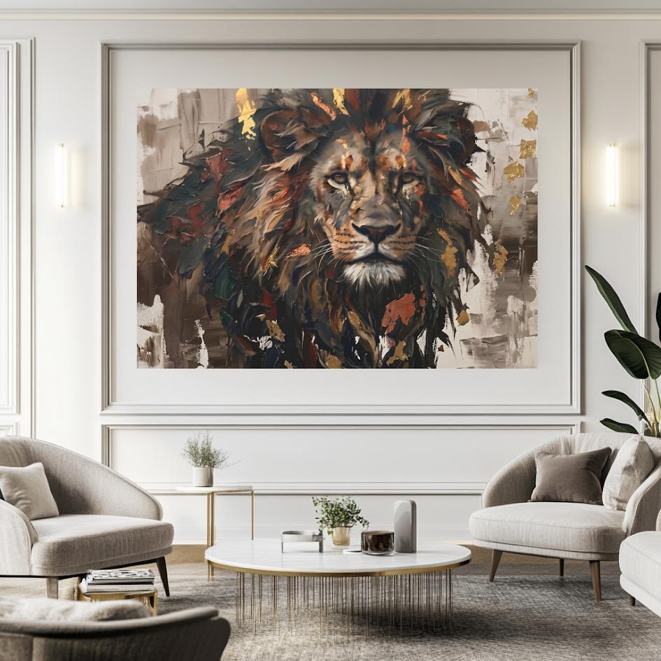 Lion Canvas Wall Art, Luxury Wildlife Portrait for Living Room — Framed Print wall art