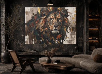 Lion Canvas Wall Art, Luxury Wildlife Portrait for Living Room — Framed Print wall art