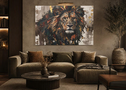 Lion Canvas Wall Art, Luxury Wildlife Portrait for Living Room — Framed Print wall art