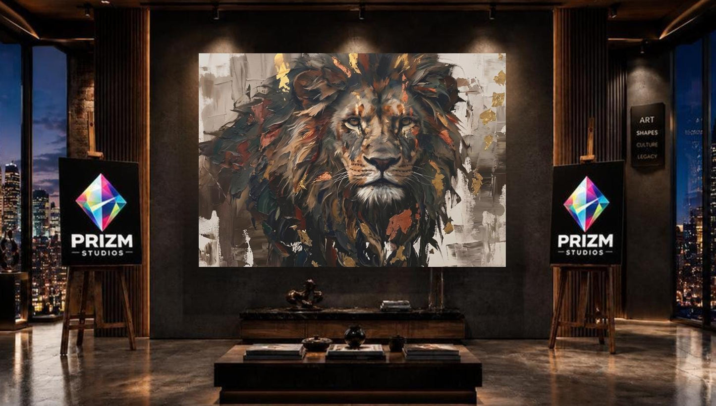 Lion Canvas Wall Art, Luxury Wildlife Portrait for Living Room — Framed Print wall art
