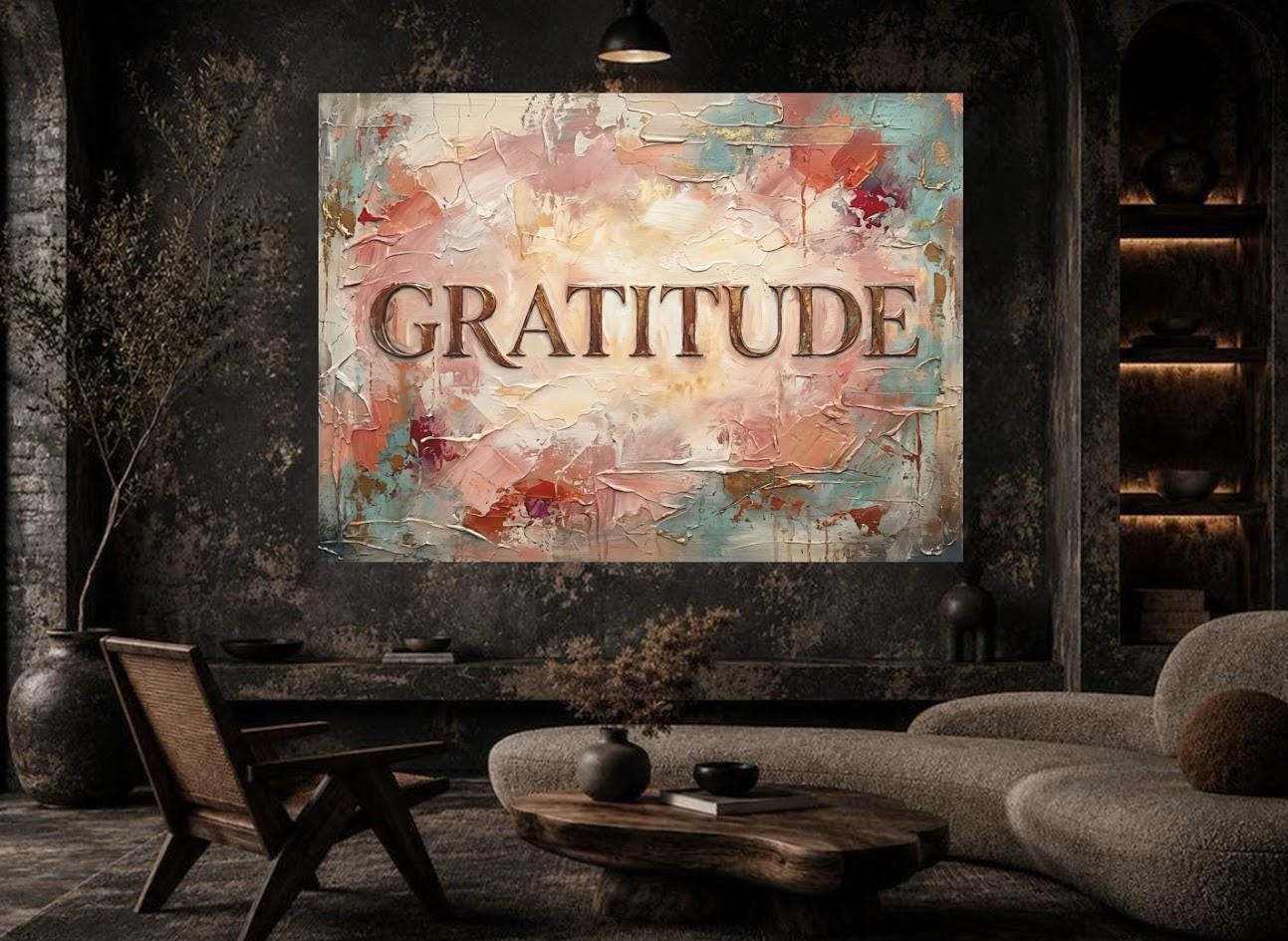 Gratitude Wall Art, Inspirational Canvas Print for Living Room Decor — Framed Print wall art