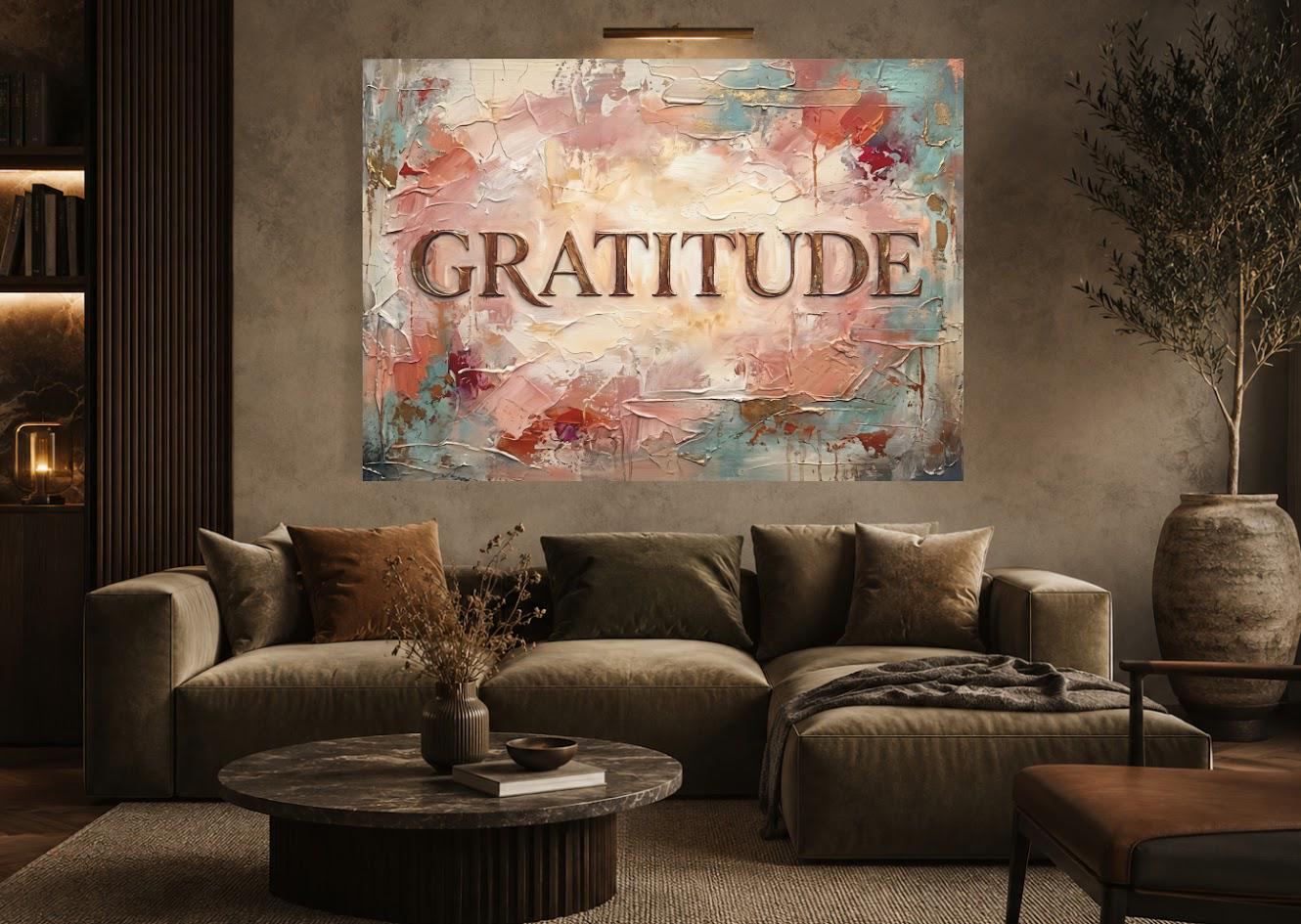 Gratitude Wall Art, Inspirational Canvas Print for Living Room Decor — Framed Print wall art