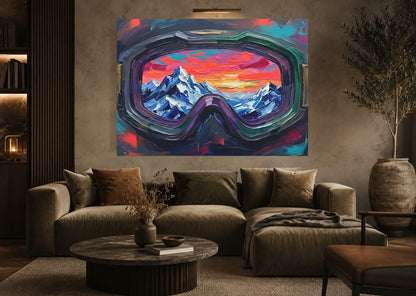 Ski Goggles Mountain Canvas Art, Colorful Snowboard Wall Print — Framed Print wall art