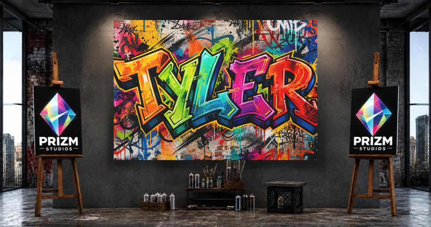 Personalized Graffiti Name Wall Art, Custom Urban Canvas or Poster — Framed Print wall art