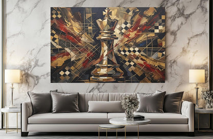 Chess King Canvas Wall Art, Gold Strategy Print for Office Decor — Framed Print wall art