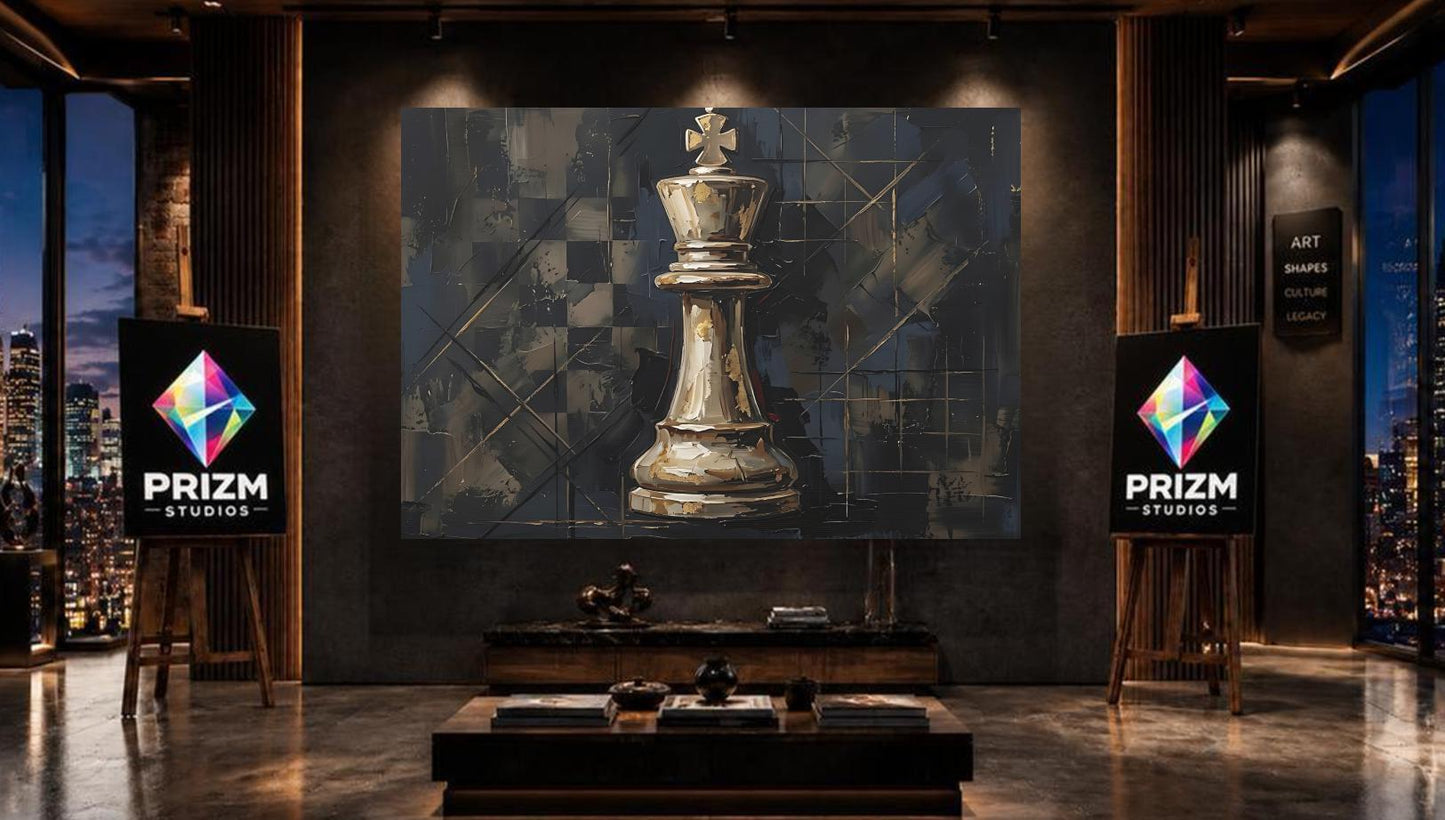 Chess King Canvas Wall Art, Black Gold Strategy Print for Office — Framed Print wall art