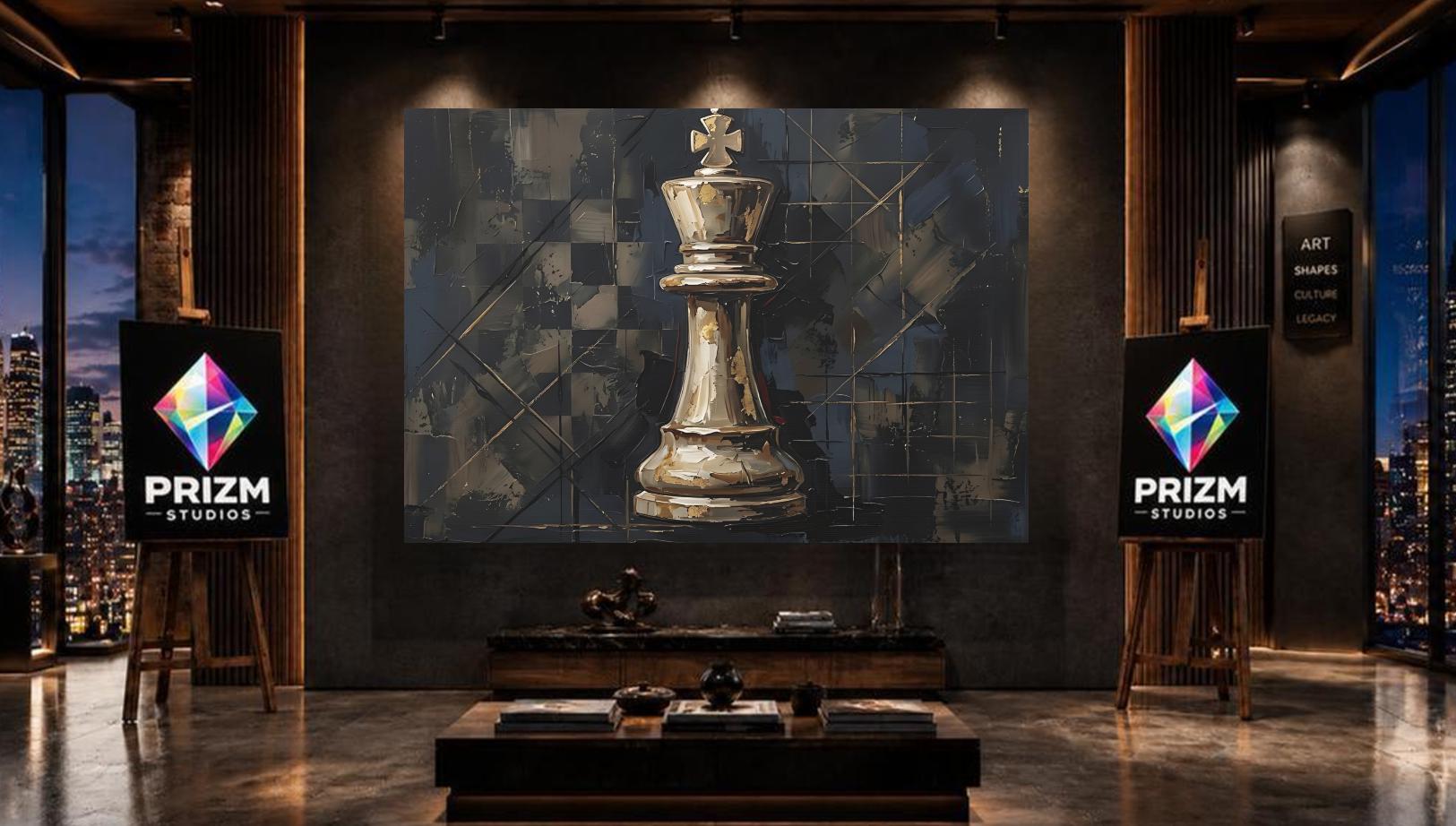 Chess King Canvas Wall Art, Black Gold Strategy Print for Office — Framed Print wall art
