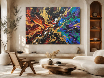 Colorful Abstract Canvas Wall Art, Bold Gold Statement Print for Living Room — Poster wall art