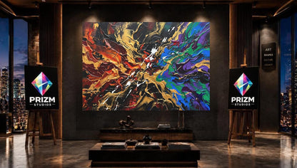 Colorful Abstract Canvas Wall Art, Bold Gold Statement Print for Living Room — Framed Print wall art