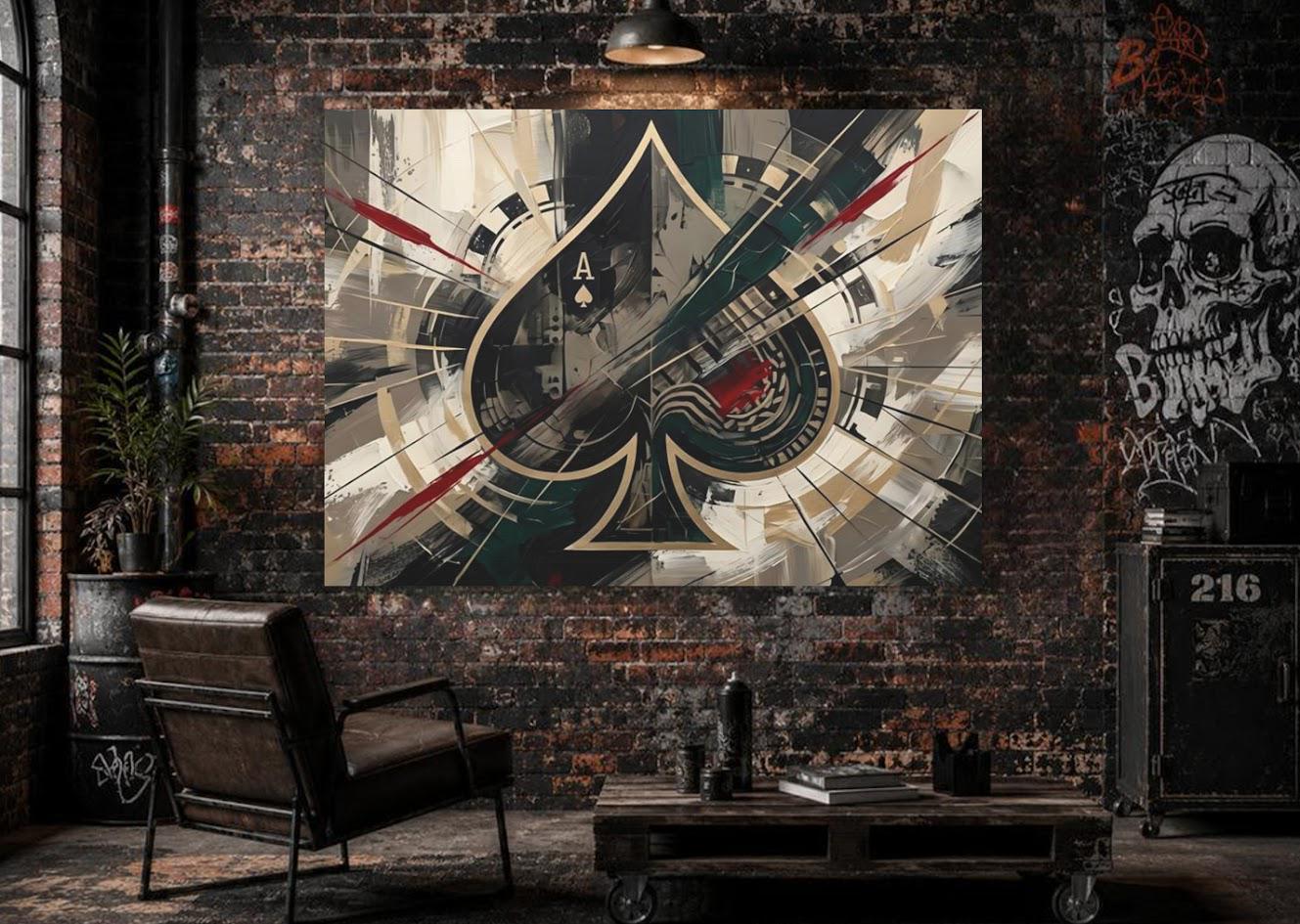 Ace of Spades Wall Art, Luxury Poker Canvas Print for Game Room — Framed Print wall art