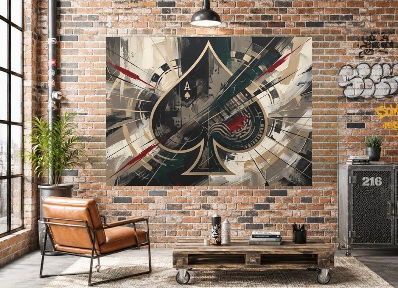Ace of Spades Wall Art, Luxury Poker Canvas Print for Game Room — Framed Print wall art