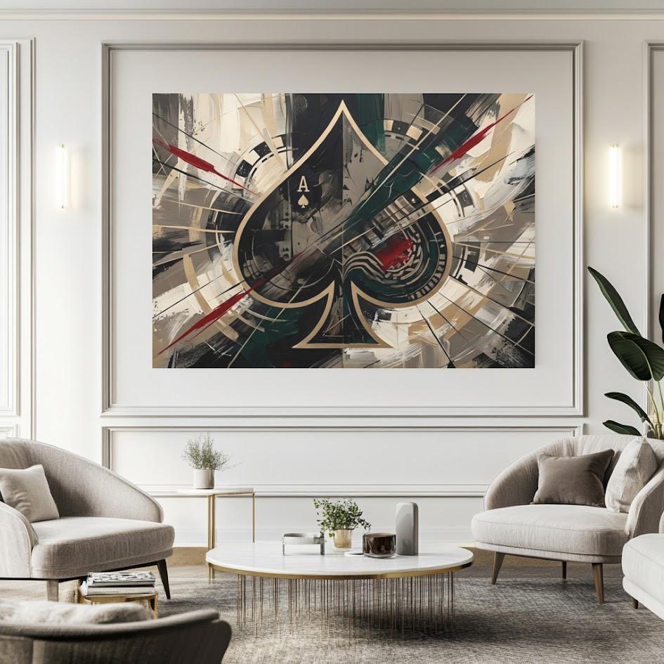 Ace of Spades Wall Art, Luxury Poker Canvas Print for Game Room — Framed Print wall art