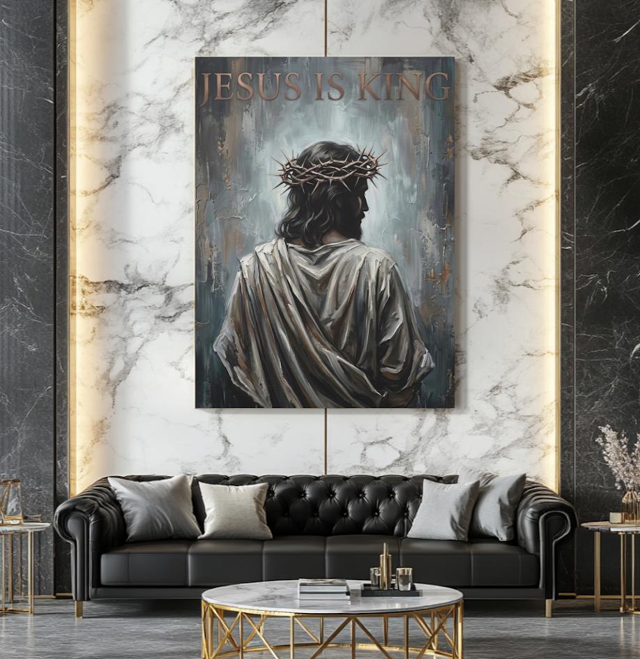 Jesus Is King Wall Art, Crown of Thorns Christian Canvas Print — Framed Print wall art