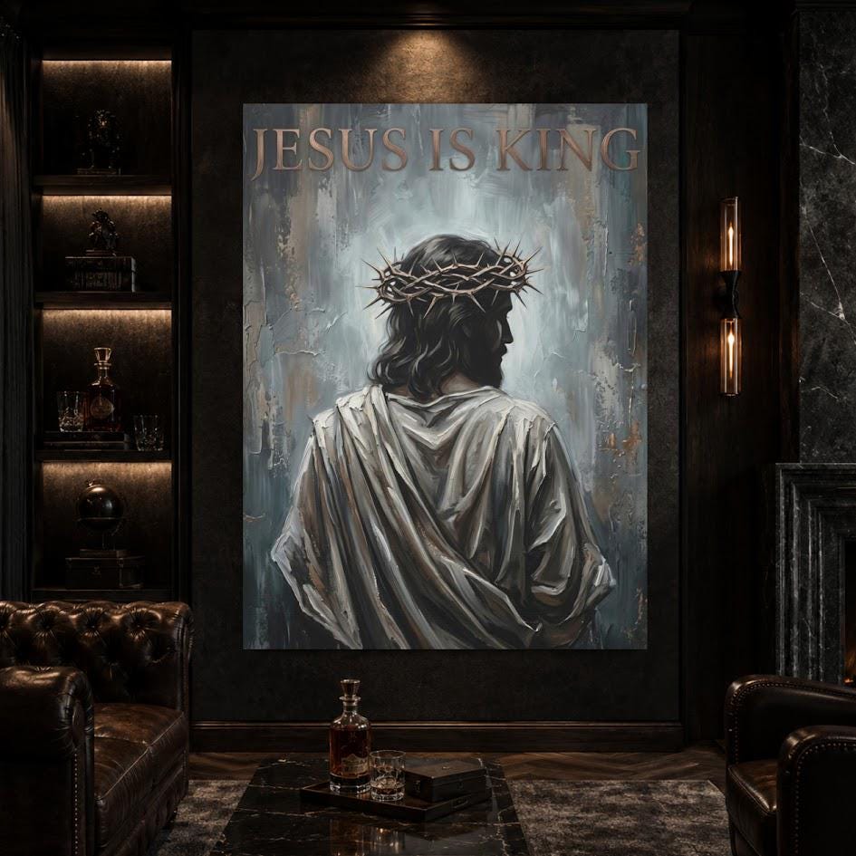 Jesus Is King Wall Art, Crown of Thorns Christian Canvas Print — Framed Print wall art